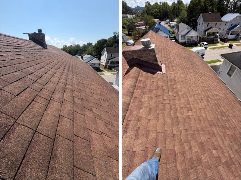Before and after roof rejuvenation on 29th St in Portsmouth, Ohio