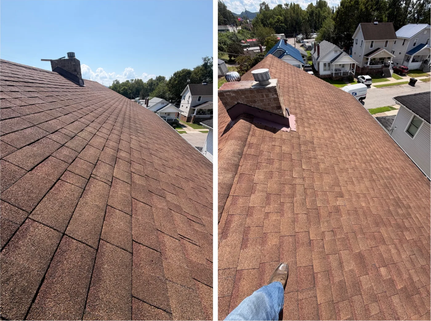 Before and after roof rejuvenation on a home on 29th St in Portsmouth, Ohio